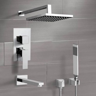 Tub and Shower Faucet Chrome Tub and Shower Faucet Set with Rain Shower Head and Hand Shower Remer TSH43